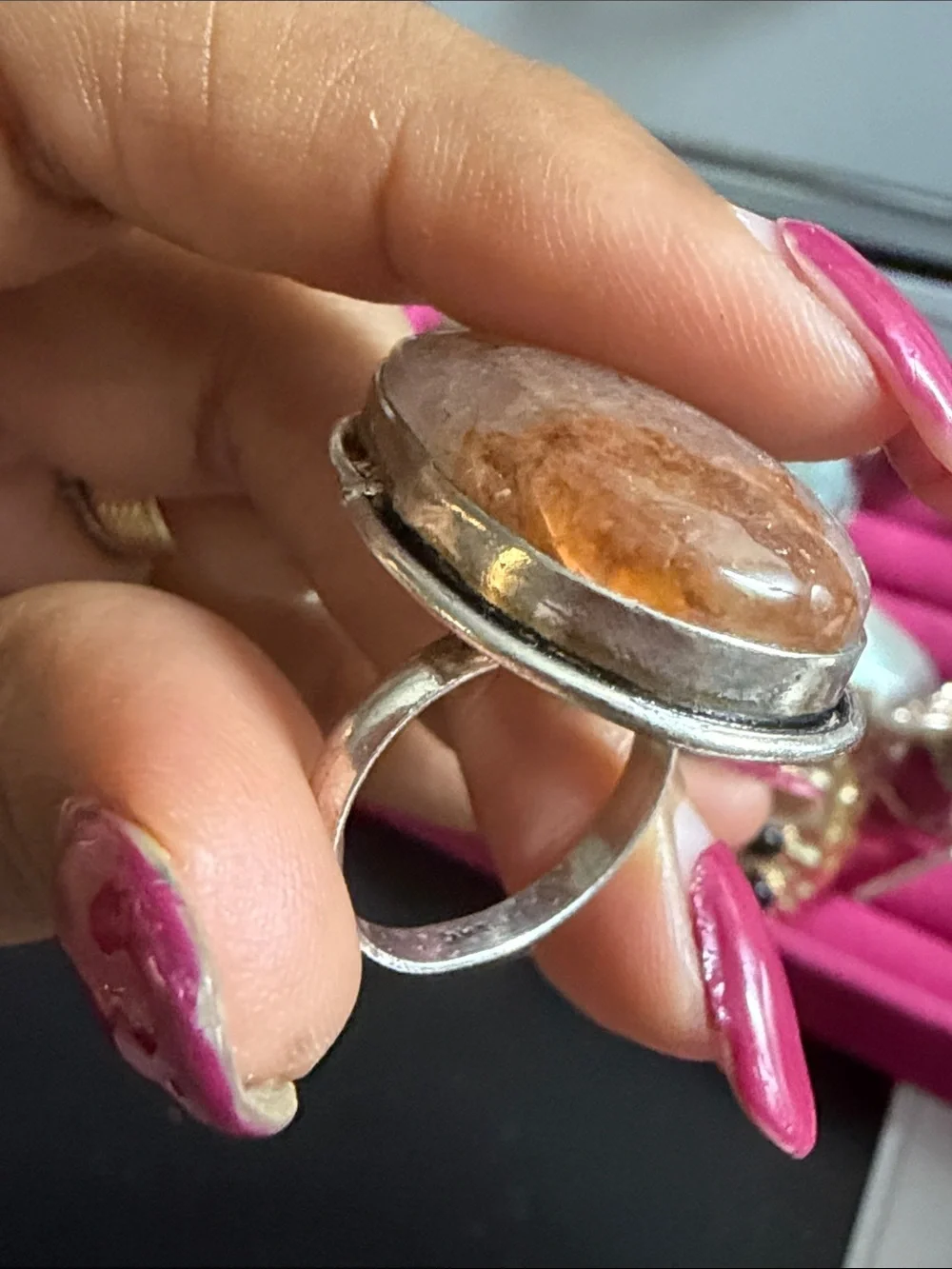 925 silver Teardrop Clear and Amber Crystal Statement Ring - Women Jewelry